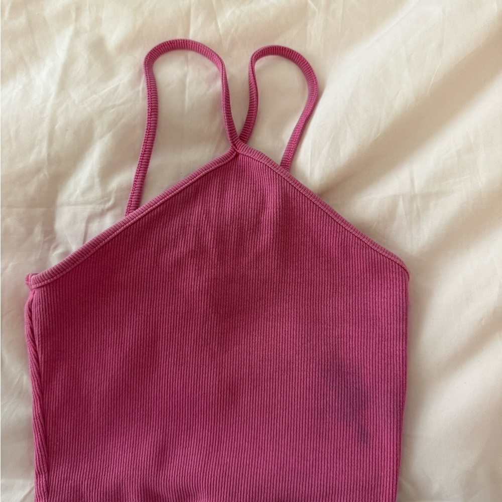 Pink Ribbed Halter Top (Has small stain as pictured)
